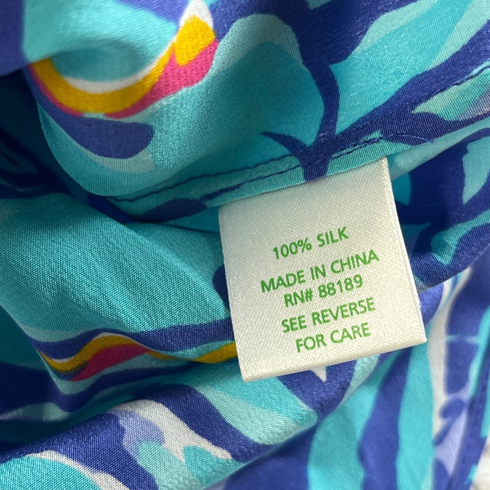 Lilly Pulitzer Elsa Silk Blouse XS Blue Teal Pineapple Floral Long Sleeve Top - Picture 6 of 7